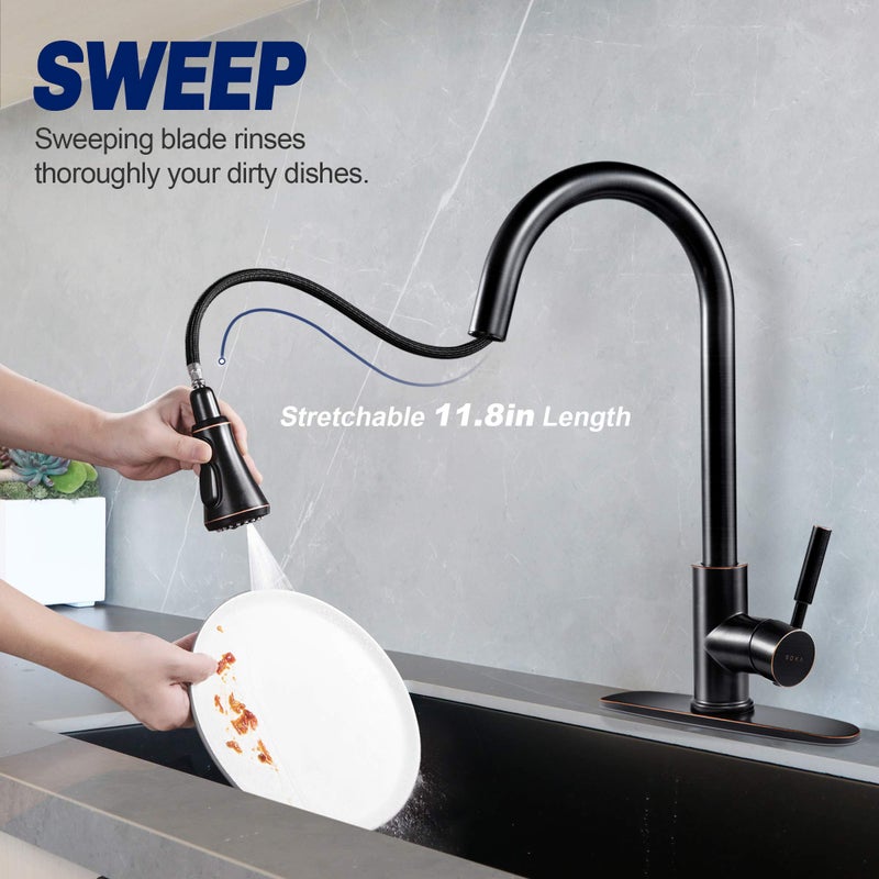 SOKA Pull Down Kitchen Faucet with Sprayer High Arc Aquablade Sweep, Stream & Spray Three Working Modes Fit for 1 & 3 Hole - Image 2